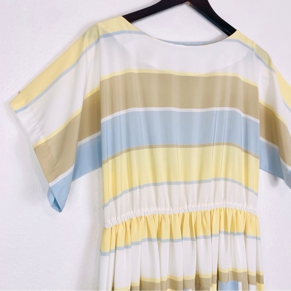 Vintage TOP ACT 80s style Pastel Striped Short Sleeve Dress Medium - Picture 3 of 12